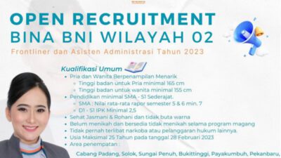 Puluhan Lowongan Pekerjaan di Bank BNI Wilayah 02, Berminat Silahkan Daftar