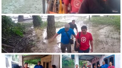 Petakan Wilayah Rawan Banjir, Subdit Politik Ditjen Polda Riau Berjibaku Dengan Derasnya Hujan di Kec. Rokan IV Koto Kabupaten Rohul