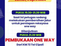 One Way KM 72 Cipali Hingga Kalikangkung Akan Dimulai Pukul 21.30