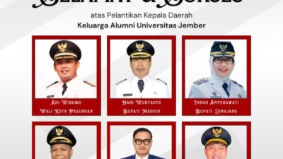 PP KAUJE Ucapkan Selamat dan Sukses Kepada Alumni Unej Yang Telah Dilantik Sebagai Kepala Daerah di Jatim