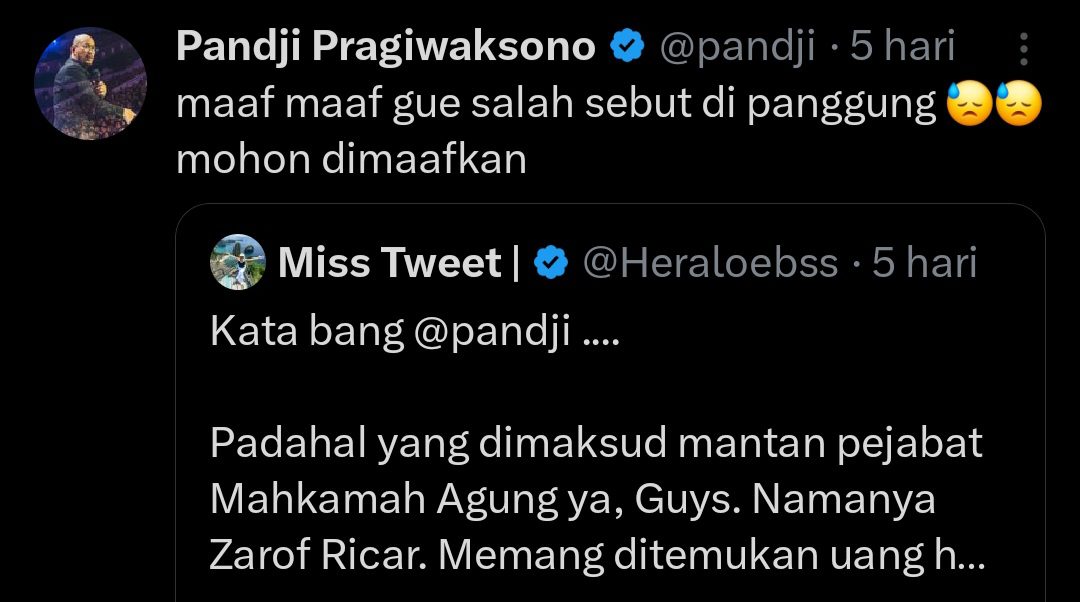 Akun X @heraloebss saat menyoroti kesalahan penyebutan institusi hukum di platform X.