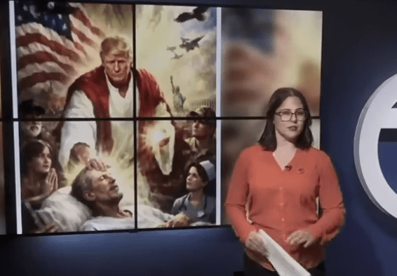 Tangkapan Layar Siaran TV di Amerika yang Membahas Video Trump Sebagai Kristus