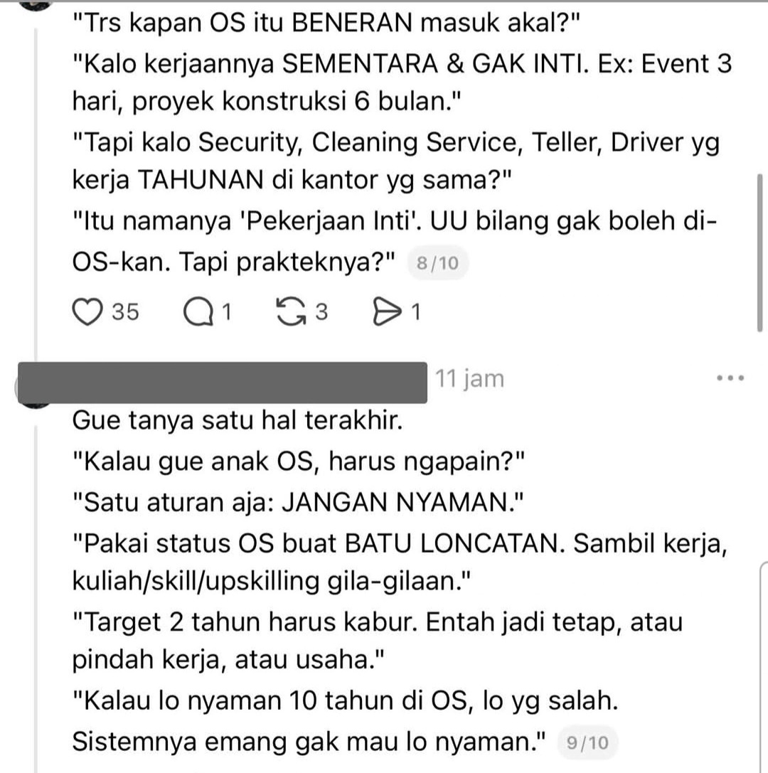 Cuitan pekerja outsorsing yang viral di instagram. ( Foto: IG @rumpi_gosip)